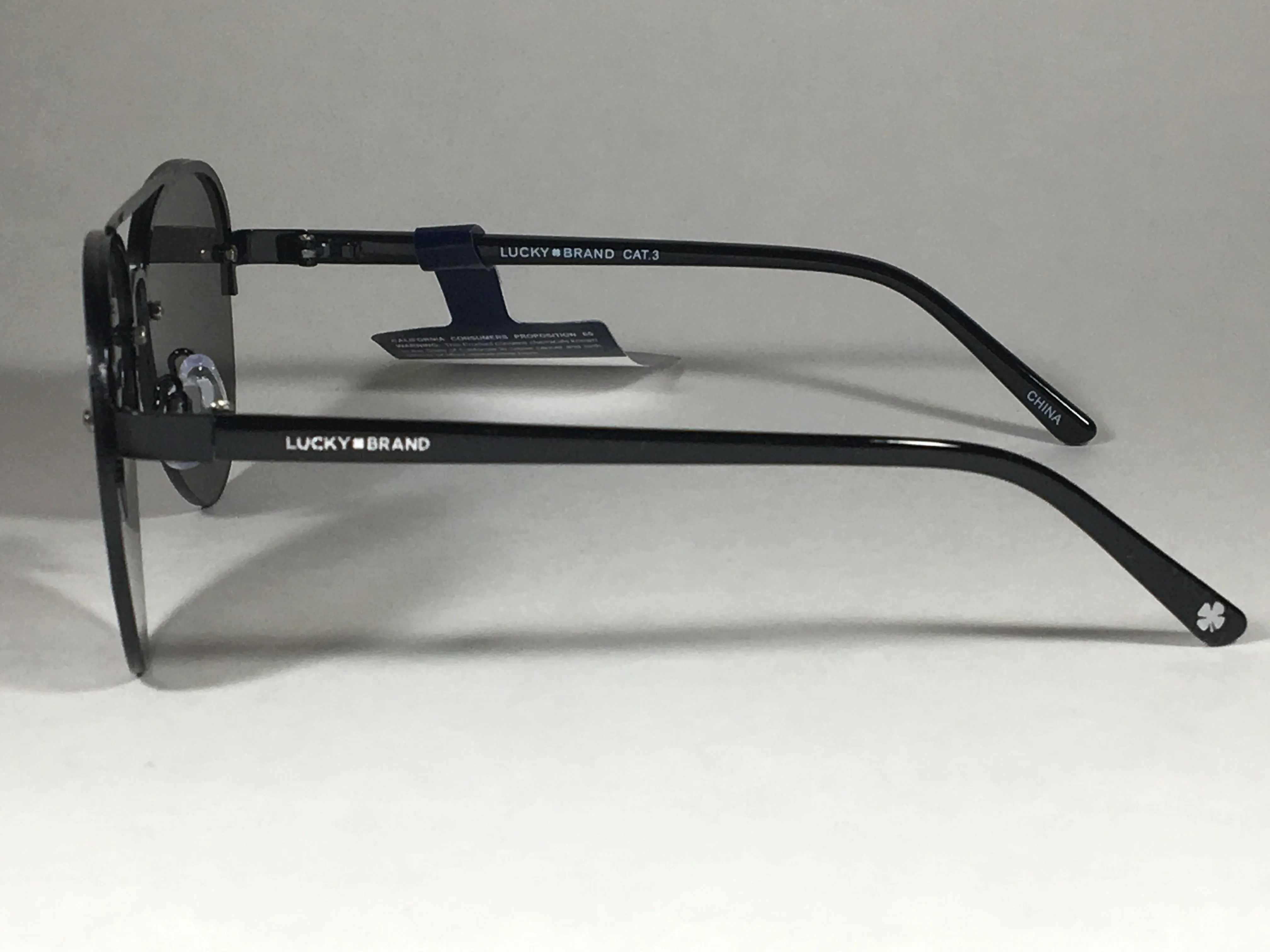 Lucky Brand Avalon Rimless Aviator Pilot Sunglasses Black Blue Mirror Lens