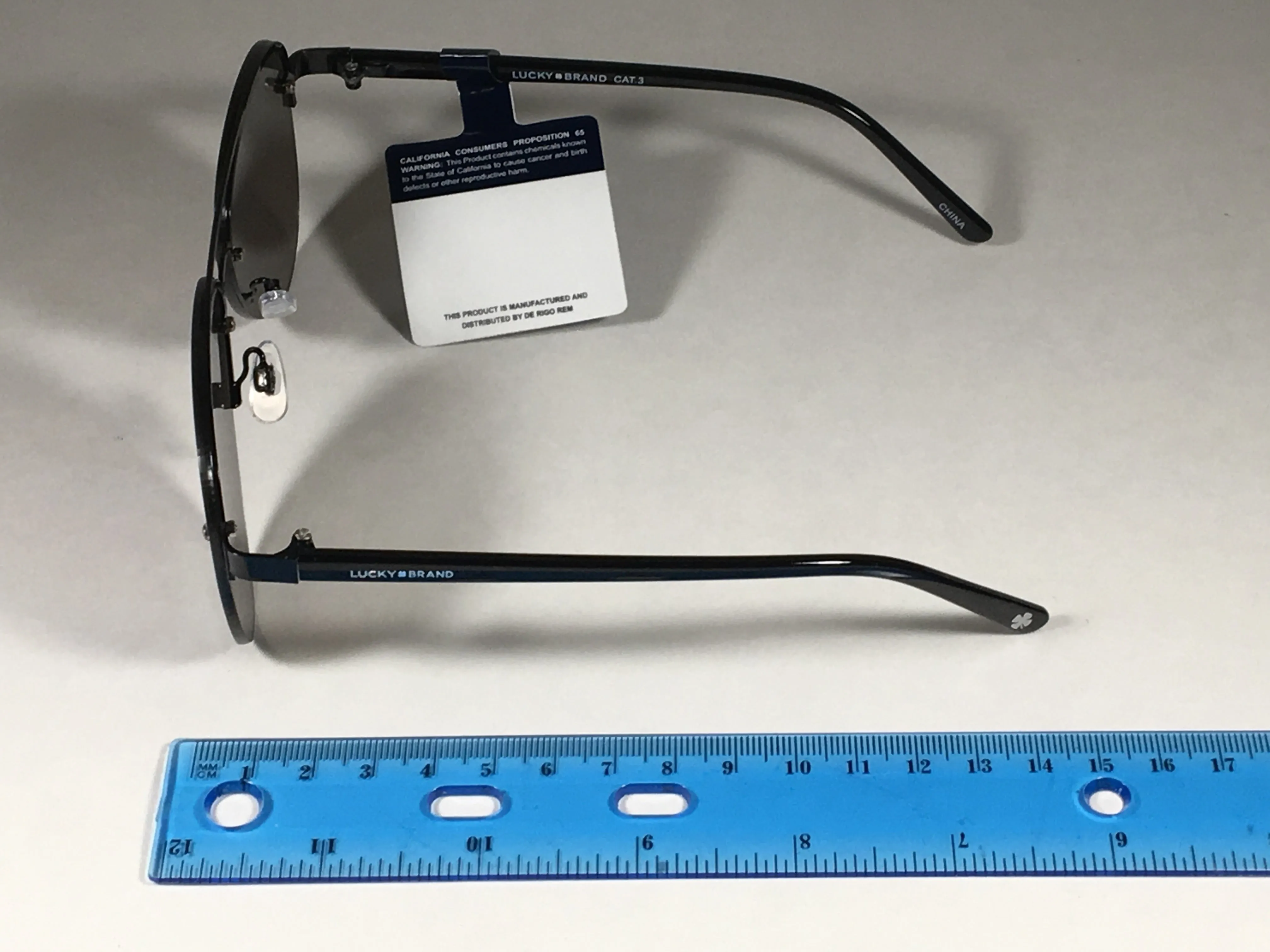 Lucky Brand Avalon Rimless Aviator Pilot Sunglasses Black Blue Mirror Lens