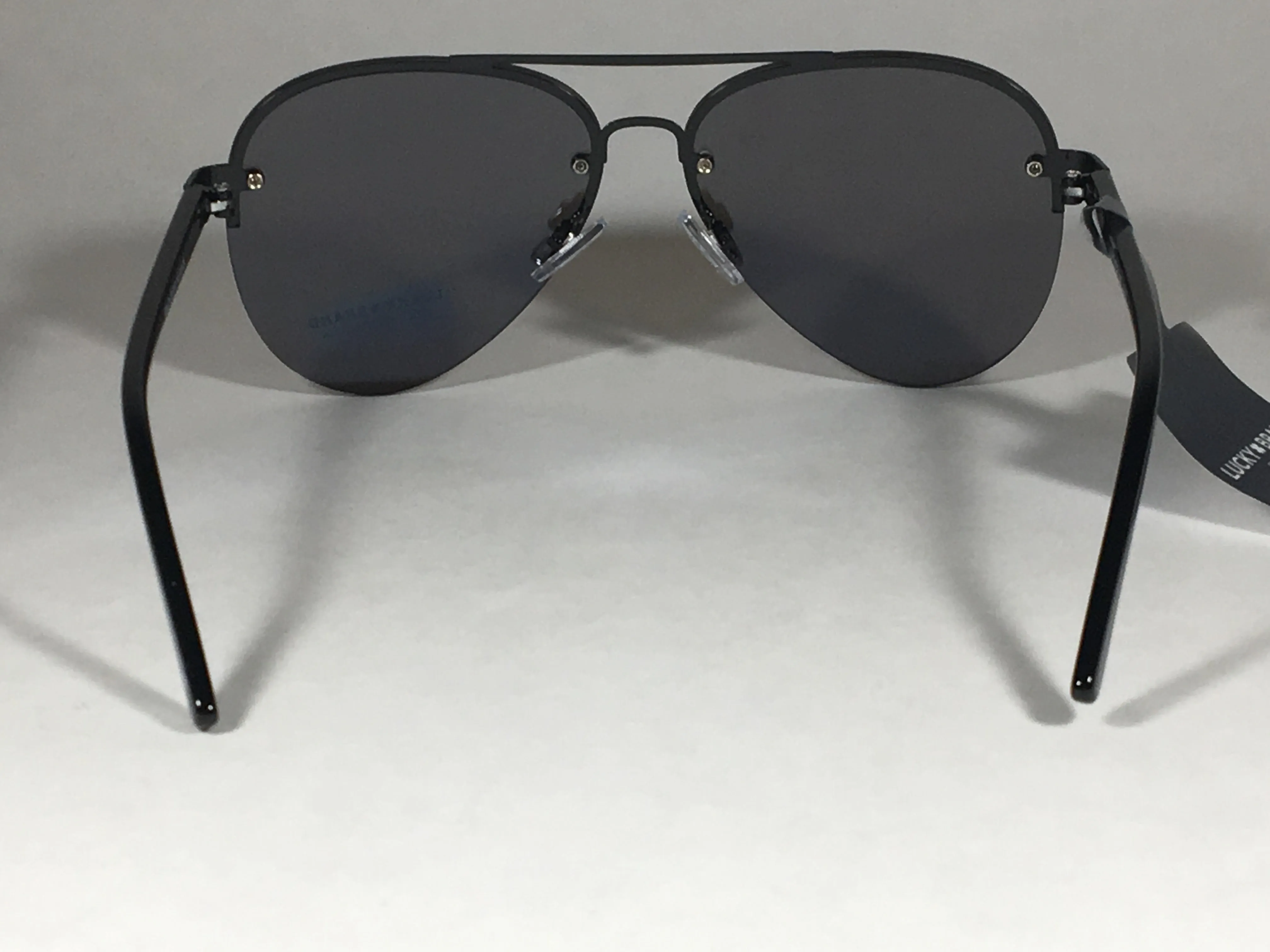 Lucky Brand Avalon Rimless Aviator Pilot Sunglasses Black Blue Mirror Lens