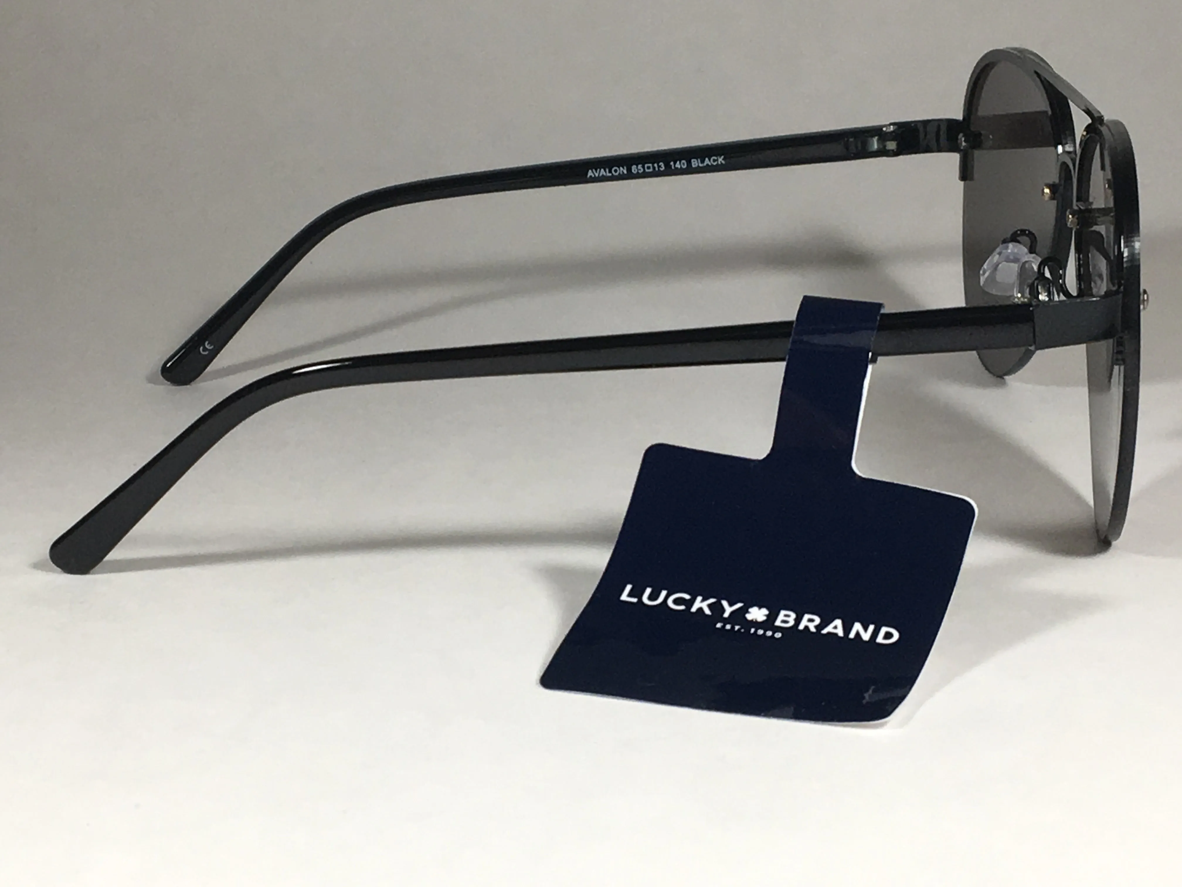 Lucky Brand Avalon Rimless Aviator Pilot Sunglasses Black Blue Mirror Lens
