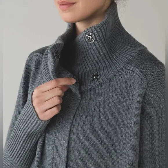 Lululemon Karmic Cocoon Knit Wrap Jacket Sweater Merino Wool BLACK 6 NWOT