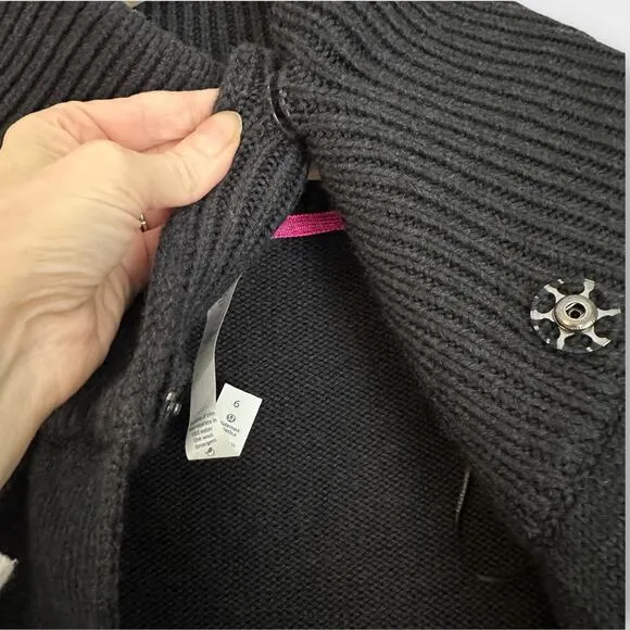 Lululemon Karmic Cocoon Knit Wrap Jacket Sweater Merino Wool BLACK 6 NWOT
