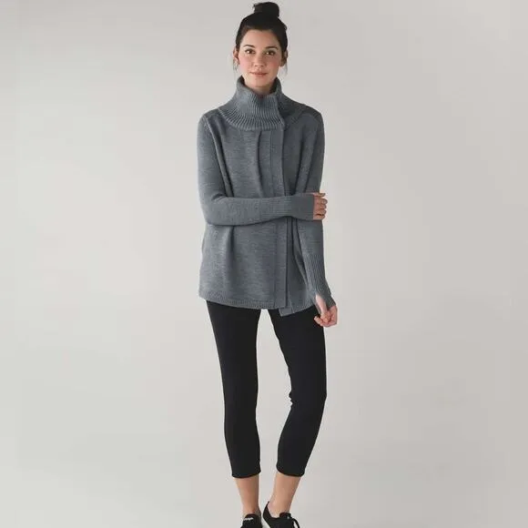 Lululemon Karmic Cocoon Knit Wrap Jacket Sweater Merino Wool BLACK 6 NWOT