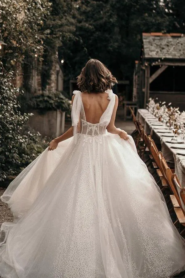 Luna | Ivory Straps A Line With Sequins Sleeveless Wedding Dresses