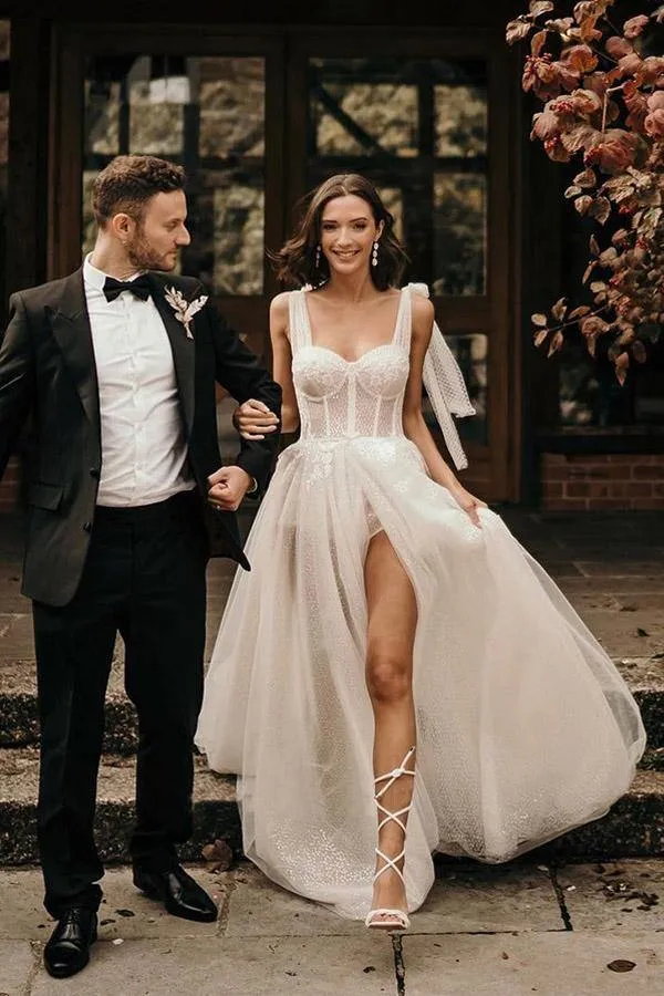 Luna | Ivory Straps A Line With Sequins Sleeveless Wedding Dresses