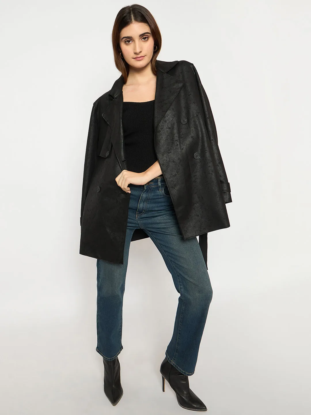 Madame Sleeveless Solid Black Ribbed Knit Sweater