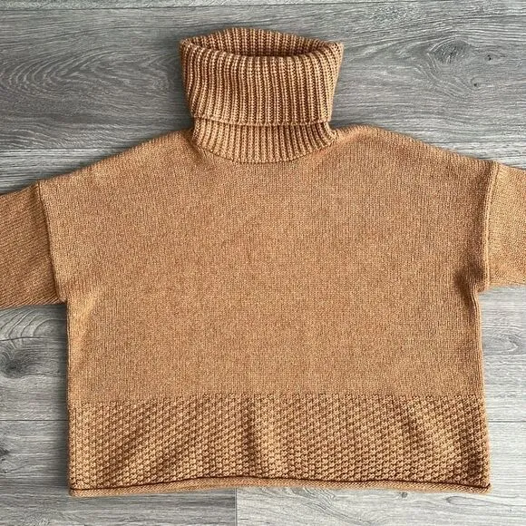 MADEWELL Sadler Turtleneck Sweater Sz Small Heather Camel Brown Merino Wool Boho