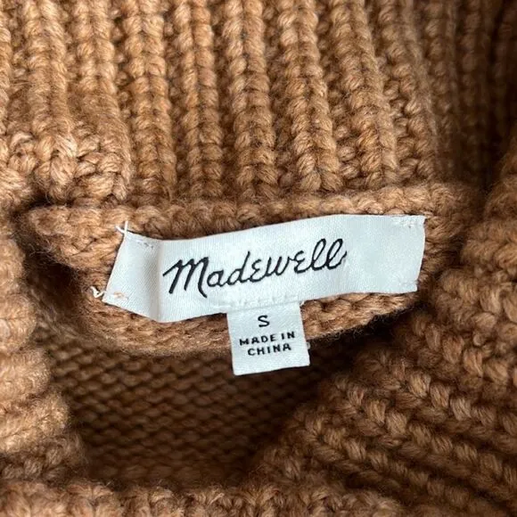MADEWELL Sadler Turtleneck Sweater Sz Small Heather Camel Brown Merino Wool Boho