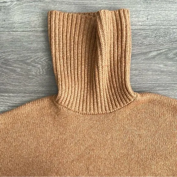 MADEWELL Sadler Turtleneck Sweater Sz Small Heather Camel Brown Merino Wool Boho