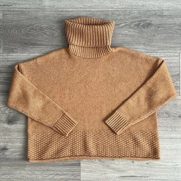 MADEWELL Sadler Turtleneck Sweater Sz Small Heather Camel Brown Merino Wool Boho