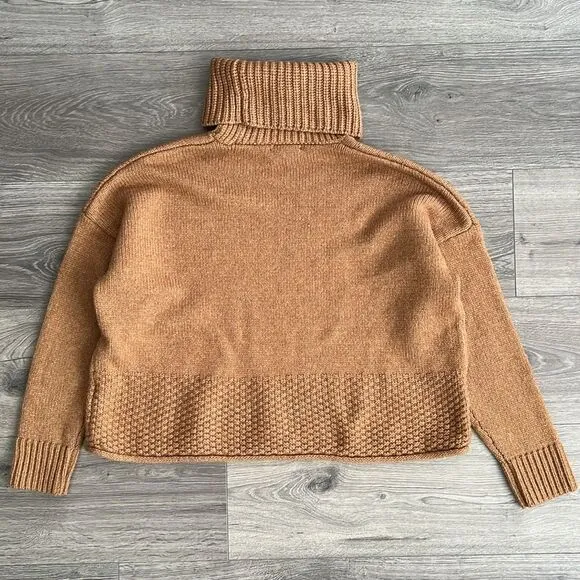 MADEWELL Sadler Turtleneck Sweater Sz Small Heather Camel Brown Merino Wool Boho
