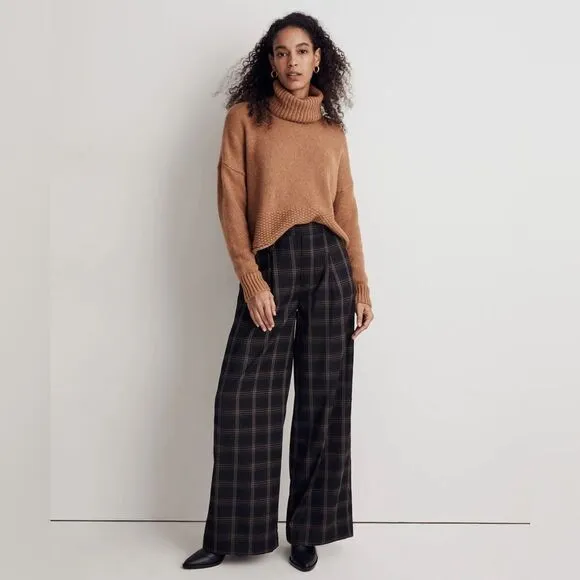 MADEWELL Sadler Turtleneck Sweater Sz Small Heather Camel Brown Merino Wool Boho
