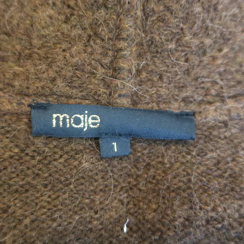 Maje Mars Oversize Cardigan Brown Alpaca-Blend Size 1 Open-Front Long Sweater
