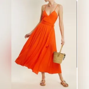 MARA HOFFMAN DRESS SWIM RESORT CASUAL WRAP MEDIUM FLAME