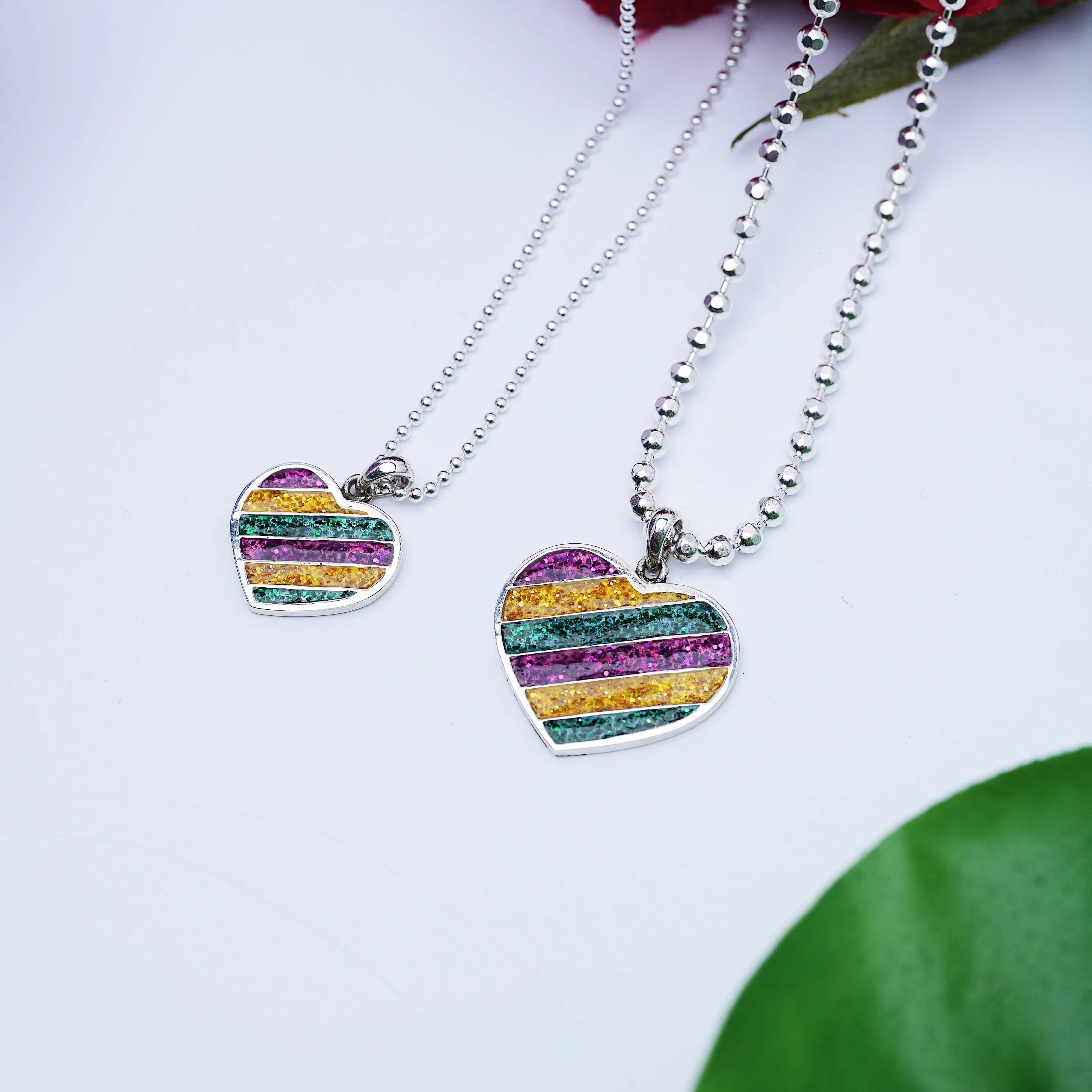 Mardi Gras Heart Charm - Large