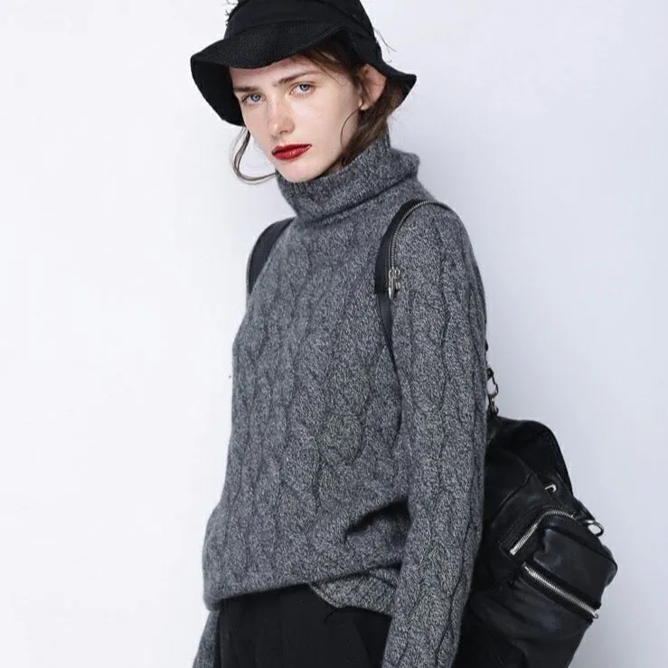 Marion Cashmere Cable Turtleneck Sweaters - 4 Colors