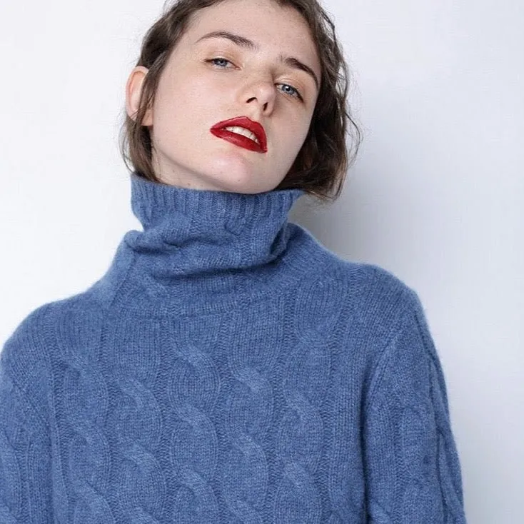 Marion Cashmere Cable Turtleneck Sweaters - 4 Colors