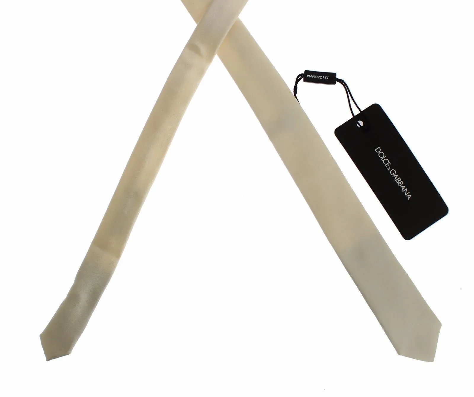 Men White Solid Silk Skinny Tie