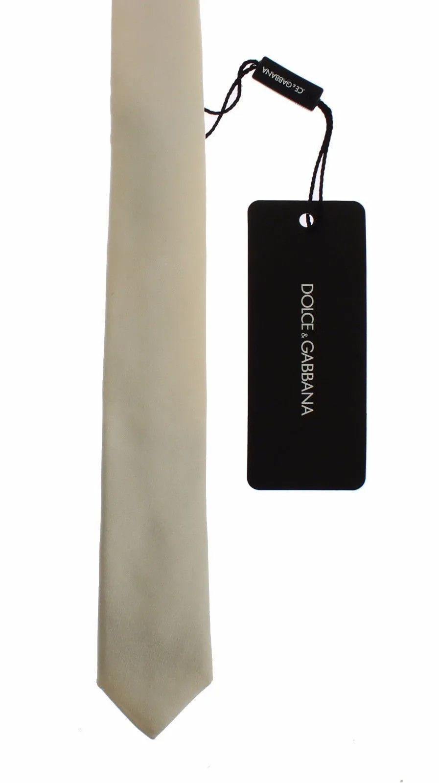 Men White Solid Silk Skinny Tie