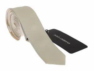 Men White Solid Silk Skinny Tie