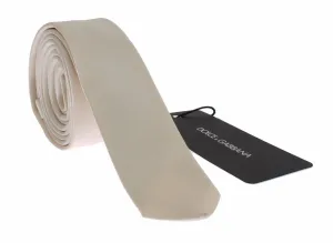 Men White Solid Silk Skinny Tie