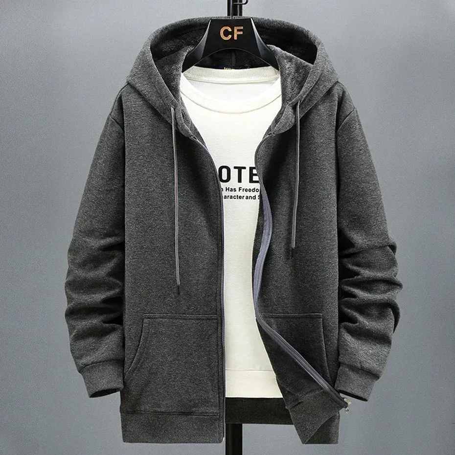 Men's Oversized Zip Hoodie - Plus Size Fleece Sweatshirt with Long Sleeves for Comfort and Style