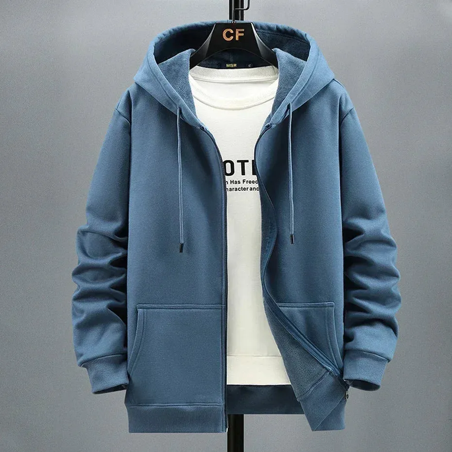 Men's Oversized Zip Hoodie - Plus Size Fleece Sweatshirt with Long Sleeves for Comfort and Style