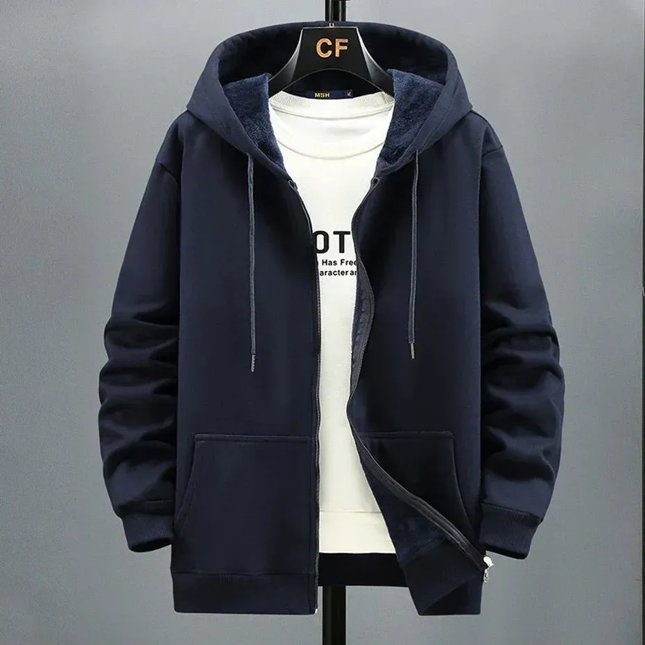 Men's Oversized Zip Hoodie - Plus Size Fleece Sweatshirt with Long Sleeves for Comfort and Style