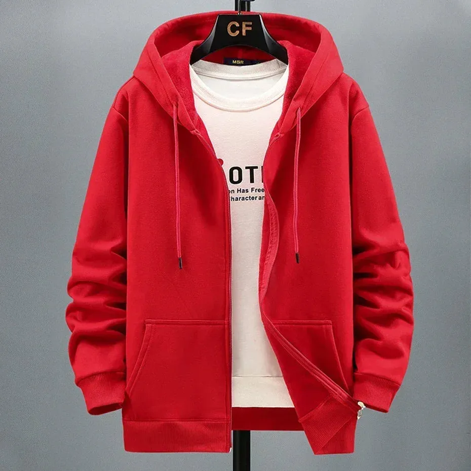 Men's Oversized Zip Hoodie - Plus Size Fleece Sweatshirt with Long Sleeves for Comfort and Style