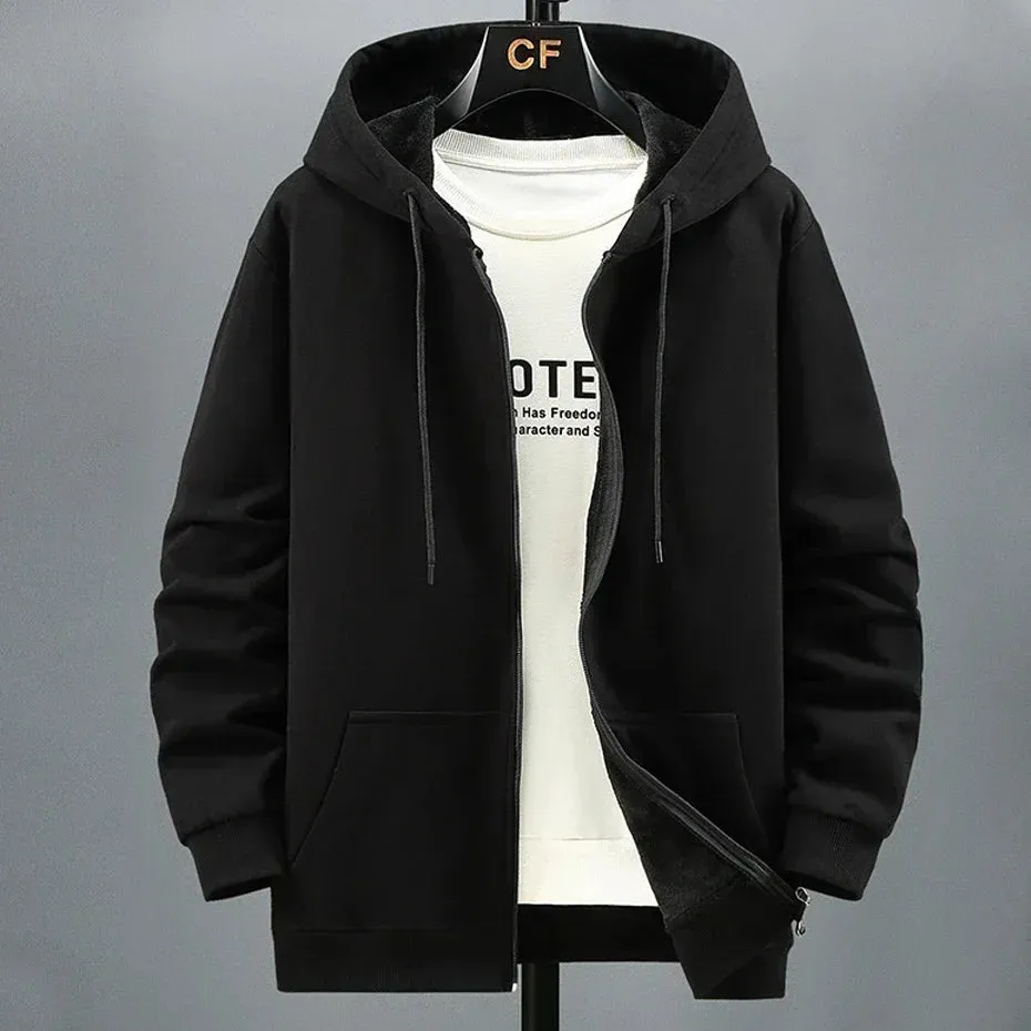 Men's Oversized Zip Hoodie - Plus Size Fleece Sweatshirt with Long Sleeves for Comfort and Style