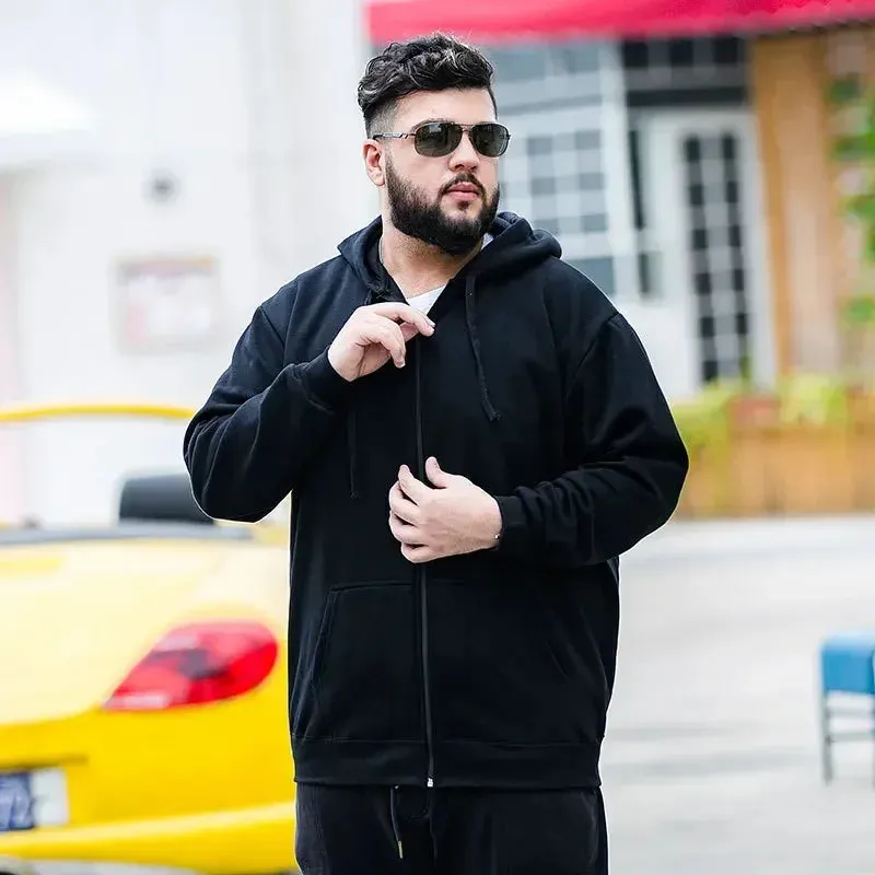 Men's Oversized Zip Hoodie - Plus Size Fleece Sweatshirt with Long Sleeves for Comfort and Style