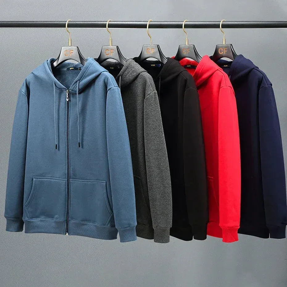 Men's Oversized Zip Hoodie - Plus Size Fleece Sweatshirt with Long Sleeves for Comfort and Style