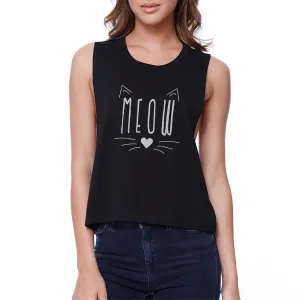 Meow Crop Tank- Black