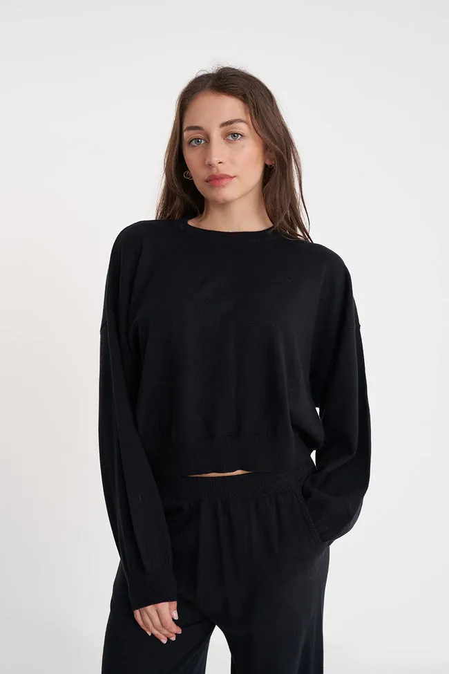 Merino Bella Crop Knit | Black