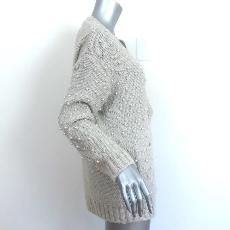 Michelle Mason Faux Pearl-Embellished Cardigan Gray Wool-Blend Size Petite