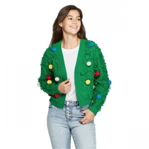 Mighty Fine Women's Loop Poms Long Sleeve Ugly Christmas Sweater