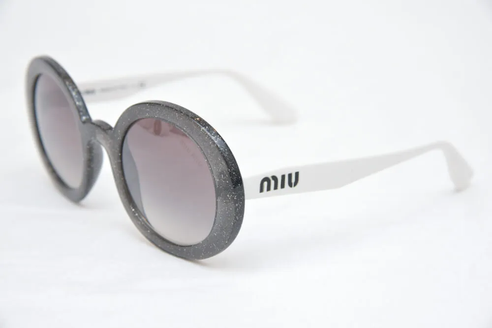 Miu Miu Smoke Glitter Round Frame Sunglasses