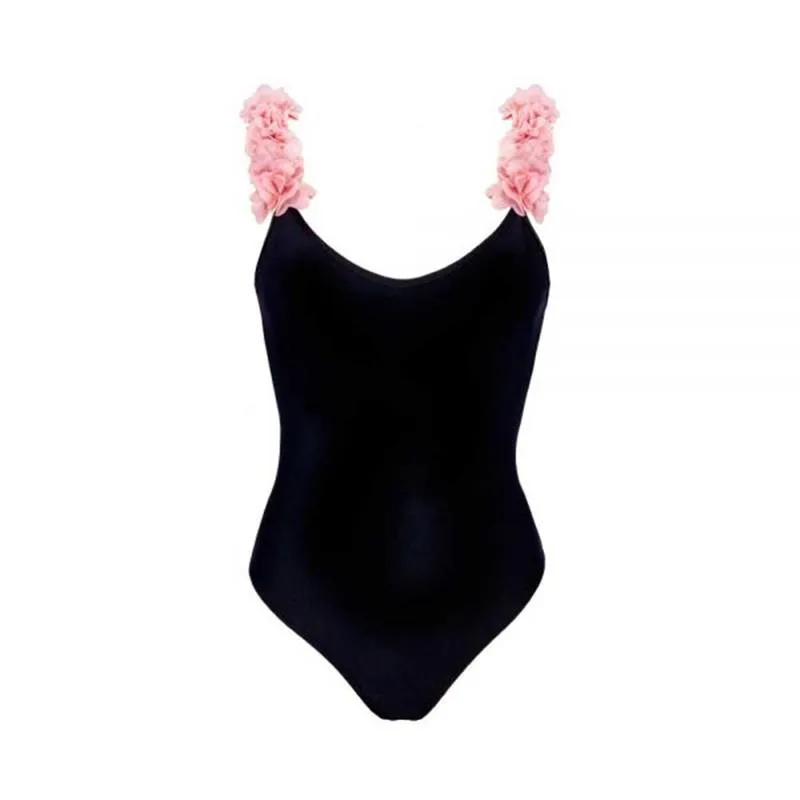 Mother-Daughter Floral Ruffle Swimsuit Set – Elegant Backless One-Piece in Black, White, and Pink