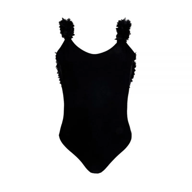 Mother-Daughter Floral Ruffle Swimsuit Set – Elegant Backless One-Piece in Black, White, and Pink