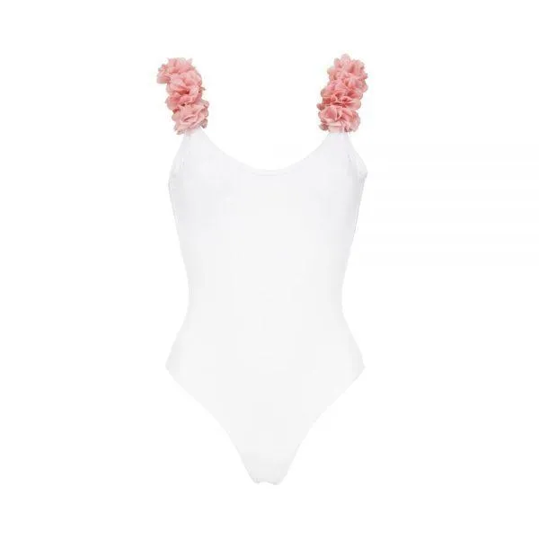 Mother-Daughter Floral Ruffle Swimsuit Set – Elegant Backless One-Piece in Black, White, and Pink