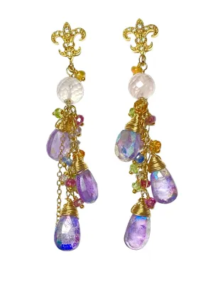 Mystic Amethyst Dangle and Gold Fill Beaded Earrings