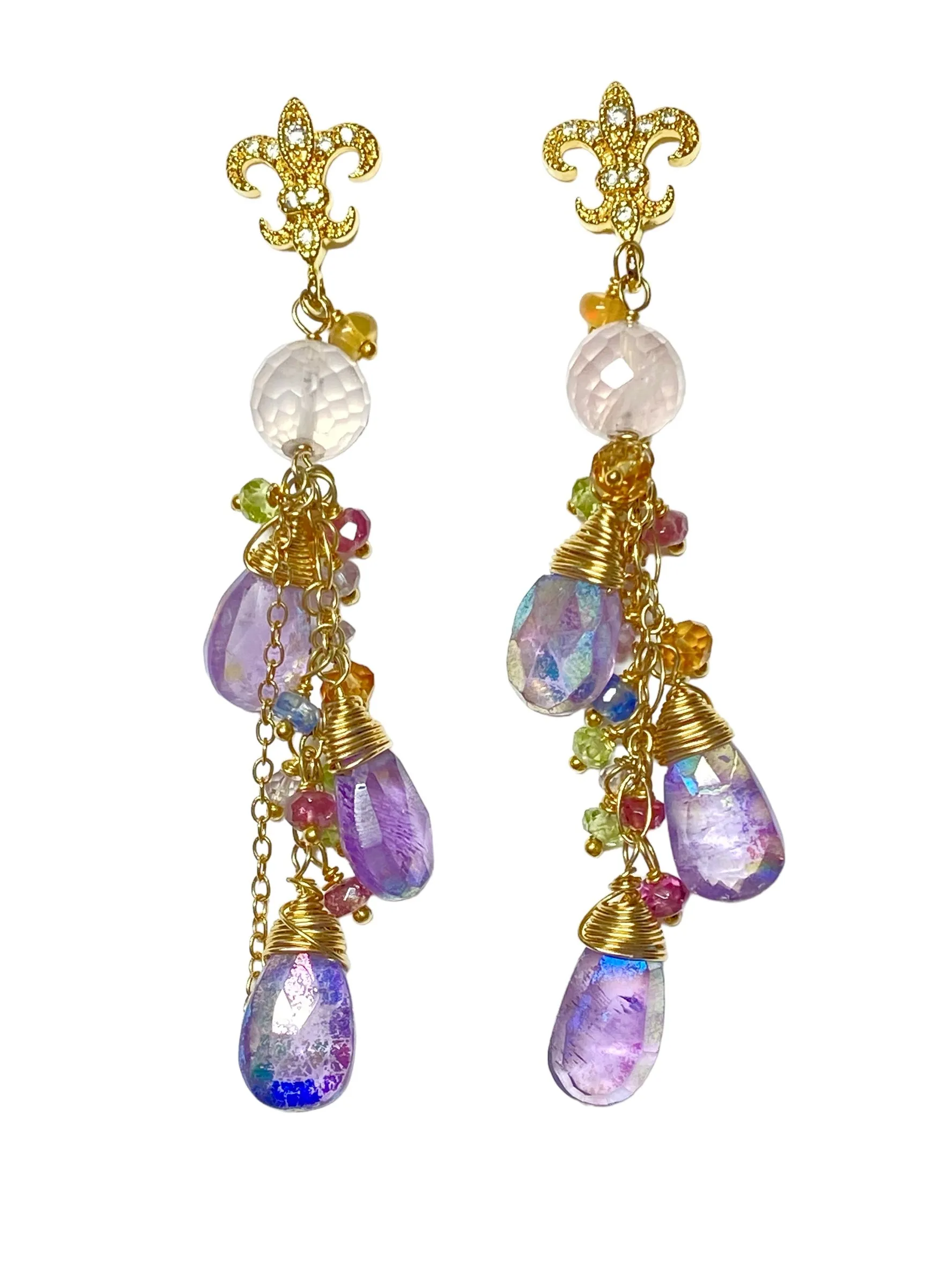 Mystic Amethyst Dangle and Gold Fill Beaded Earrings