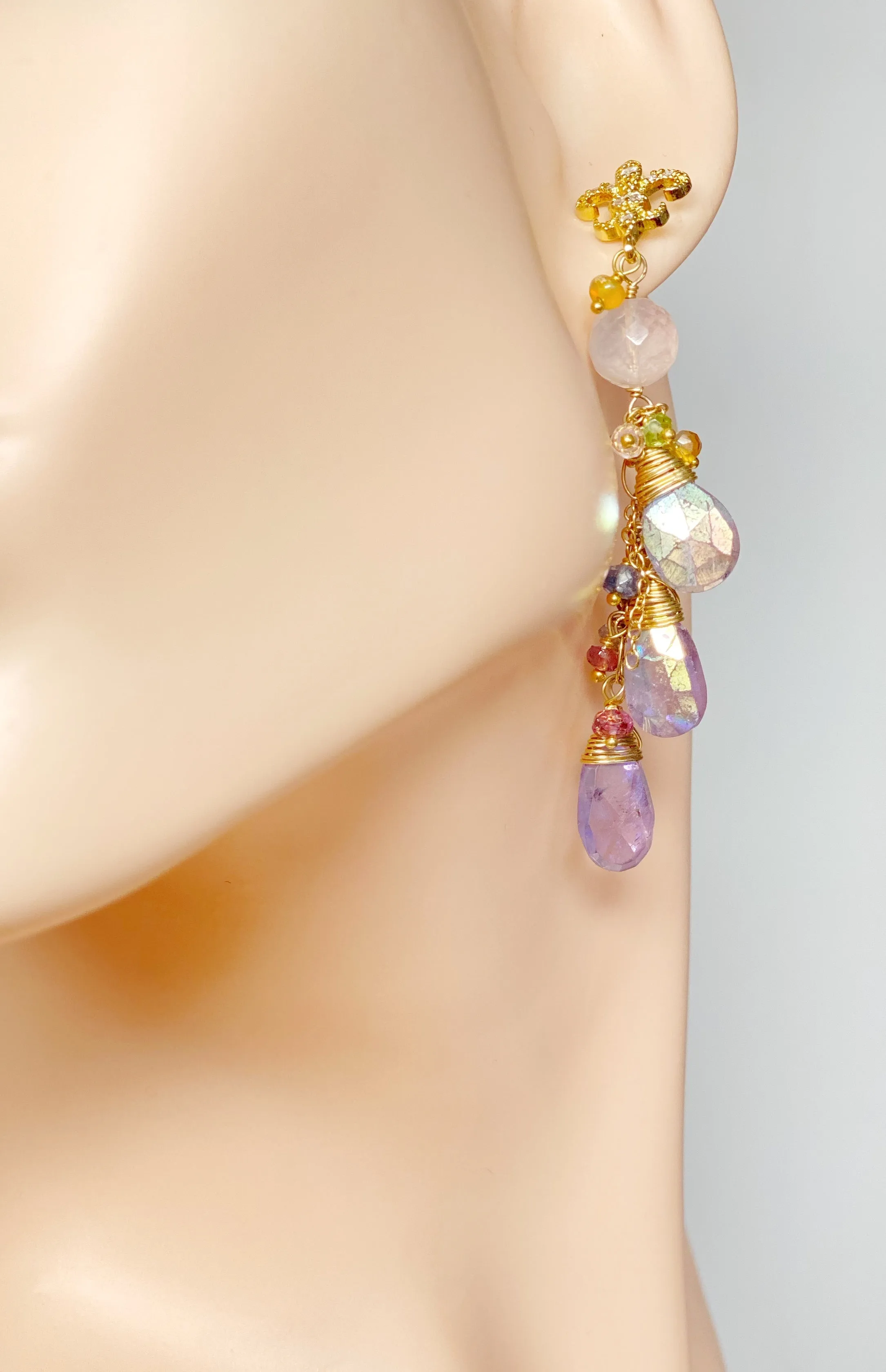 Mystic Amethyst Dangle and Gold Fill Beaded Earrings