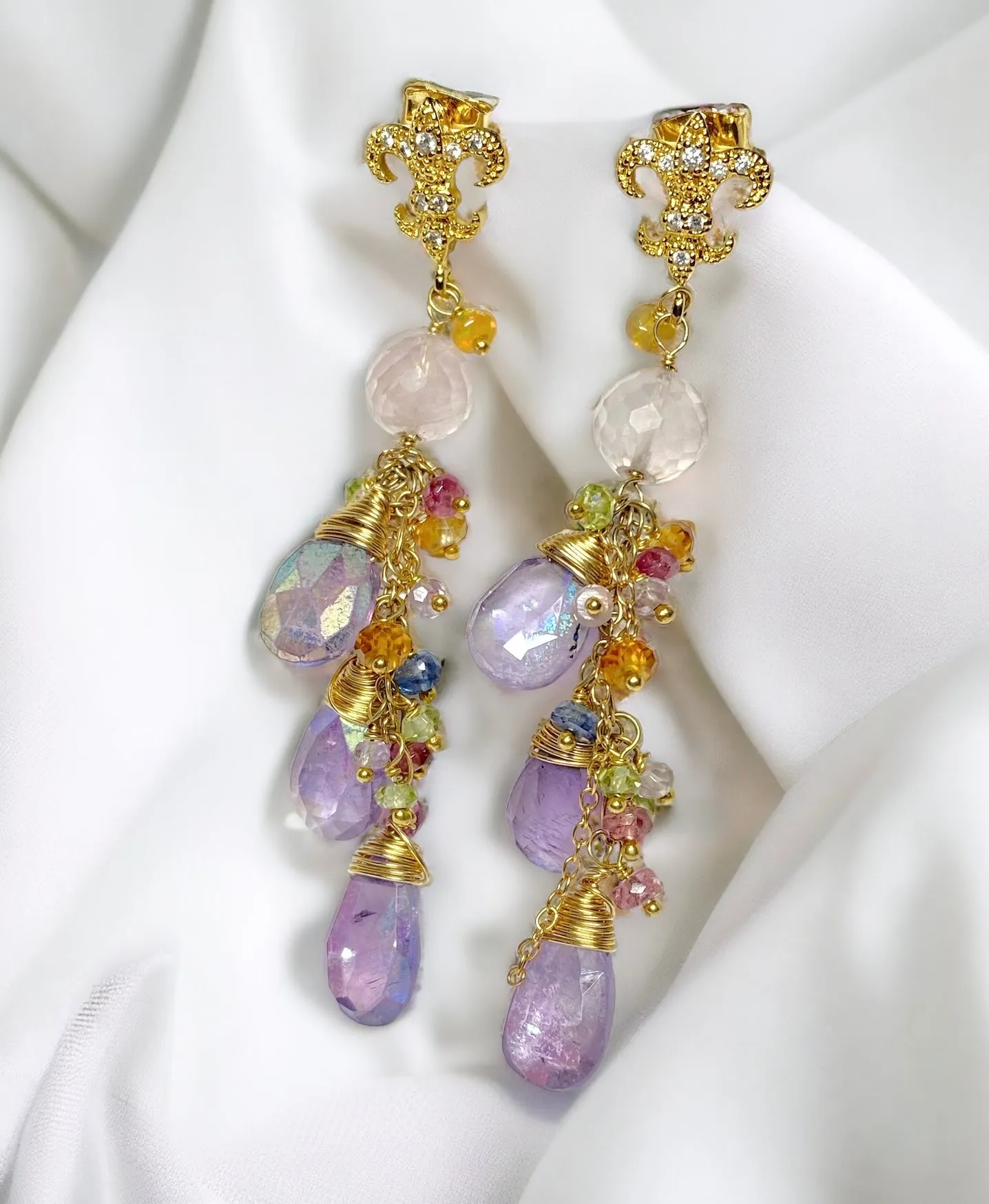 Mystic Amethyst Dangle and Gold Fill Beaded Earrings