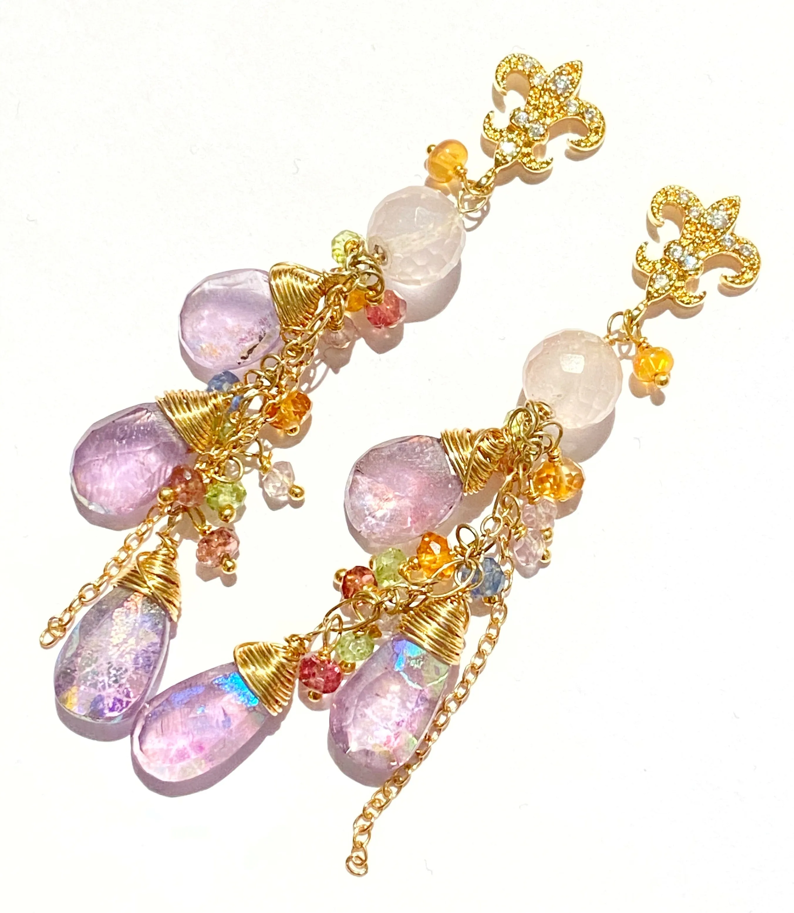 Mystic Amethyst Dangle and Gold Fill Beaded Earrings