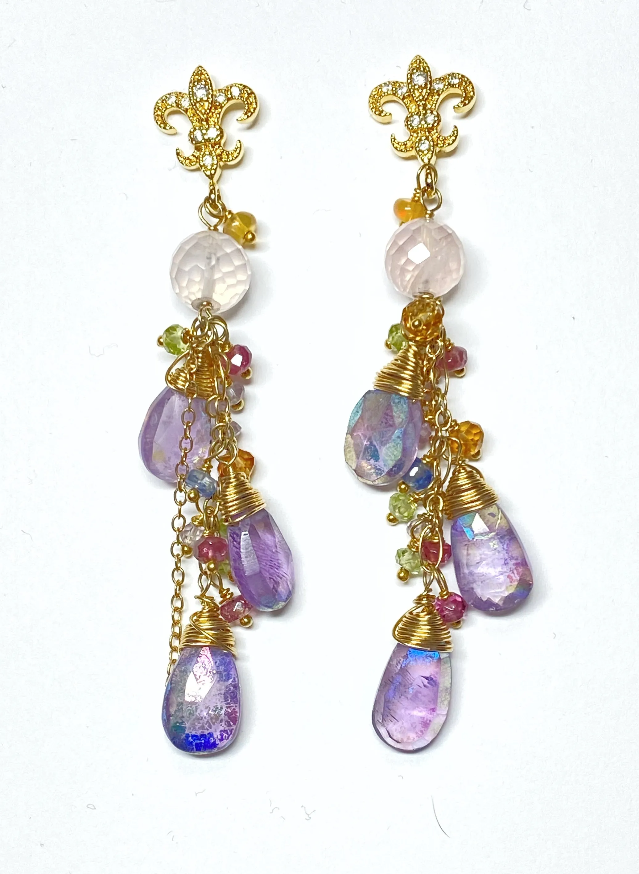 Mystic Amethyst Dangle and Gold Fill Beaded Earrings