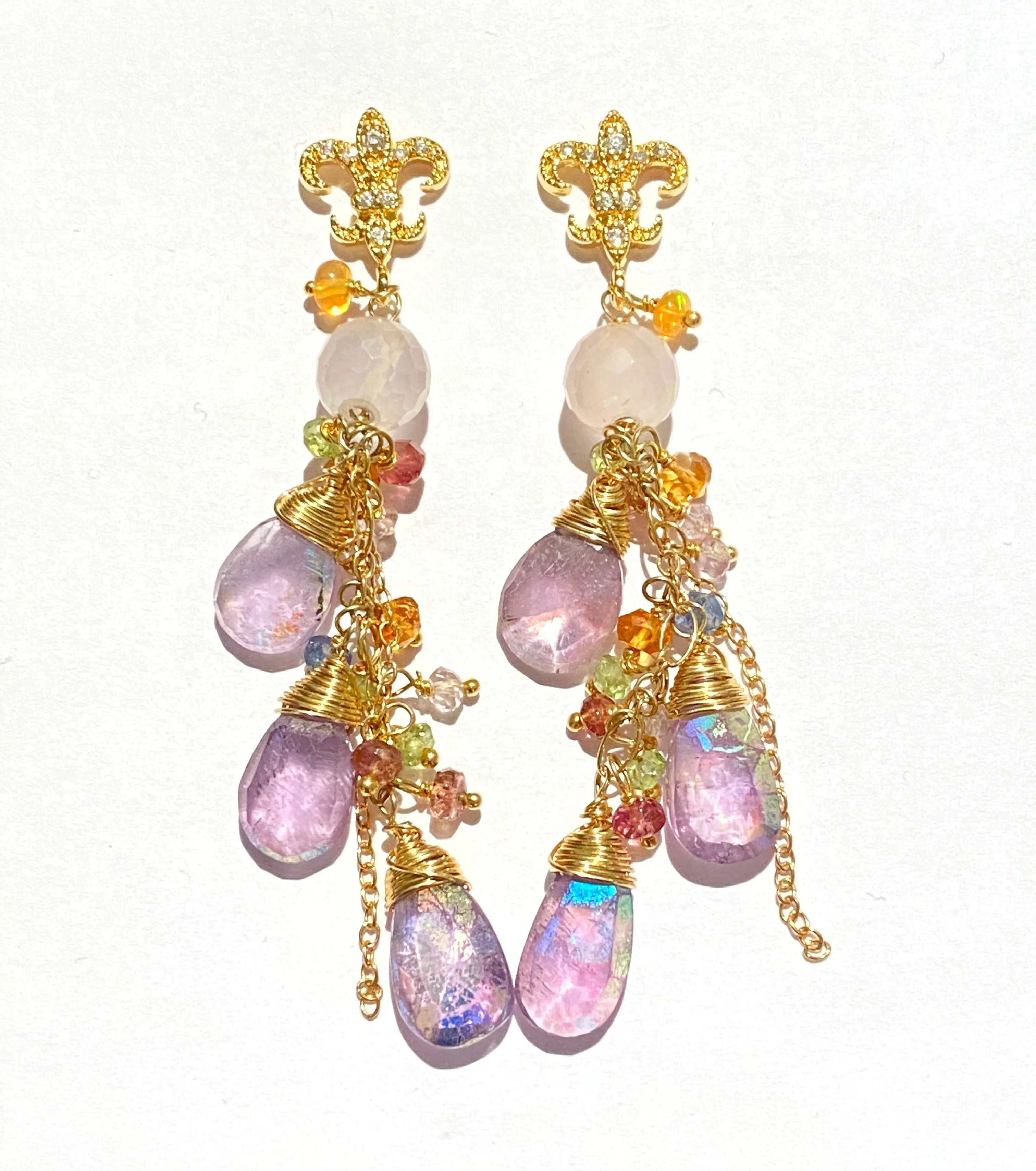 Mystic Amethyst Dangle and Gold Fill Beaded Earrings