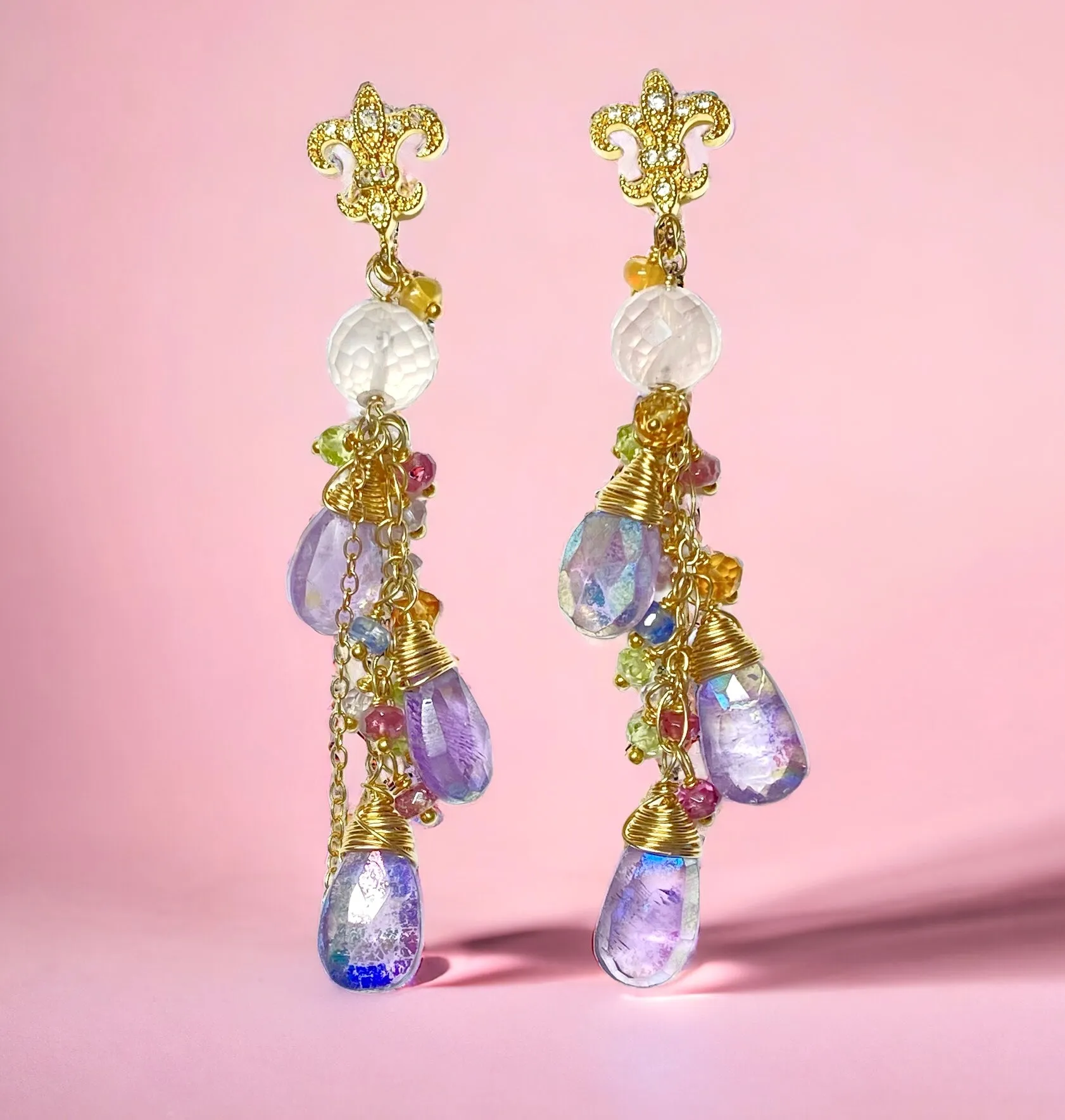 Mystic Amethyst Dangle and Gold Fill Beaded Earrings