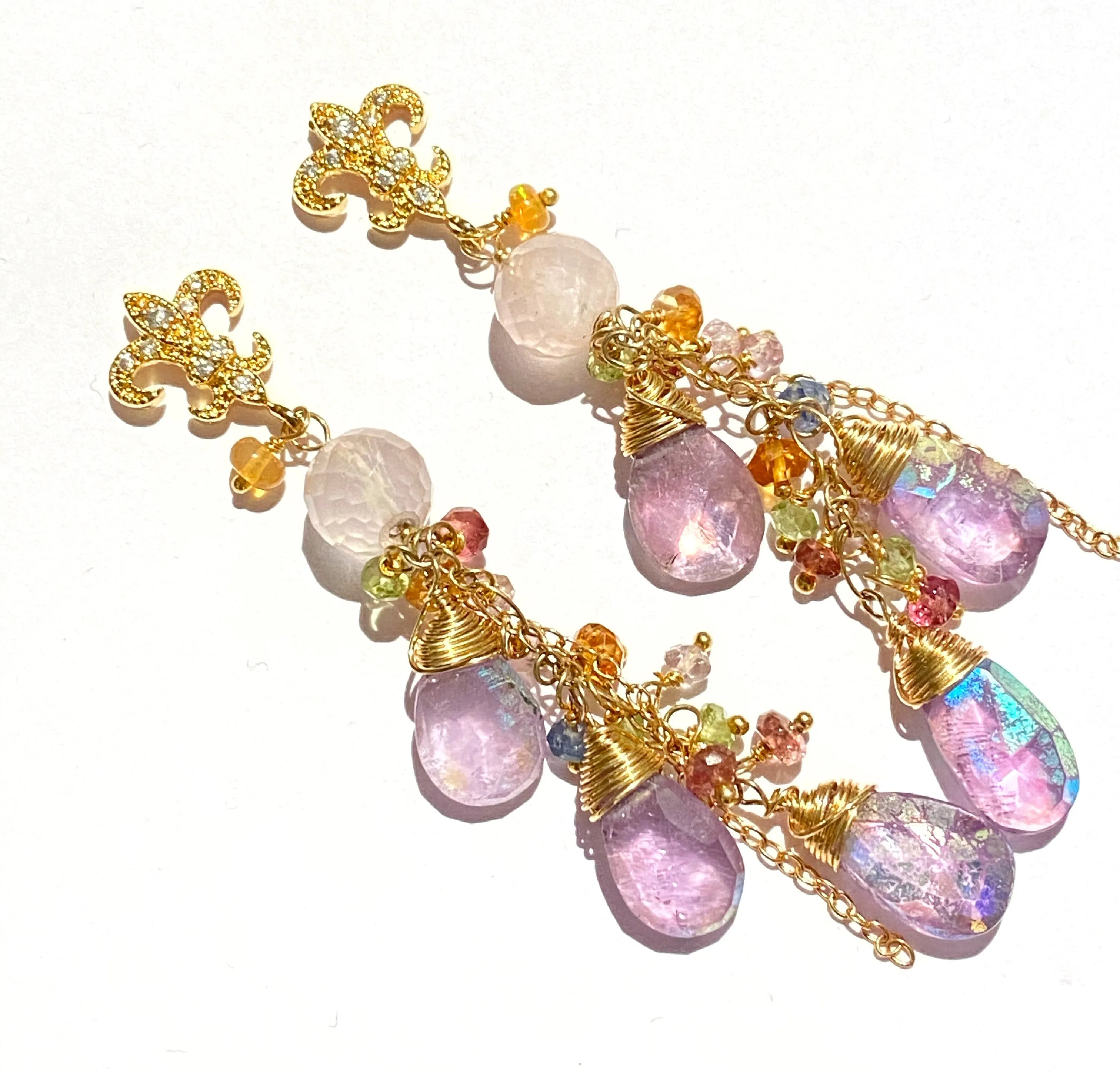 Mystic Amethyst Dangle and Gold Fill Beaded Earrings