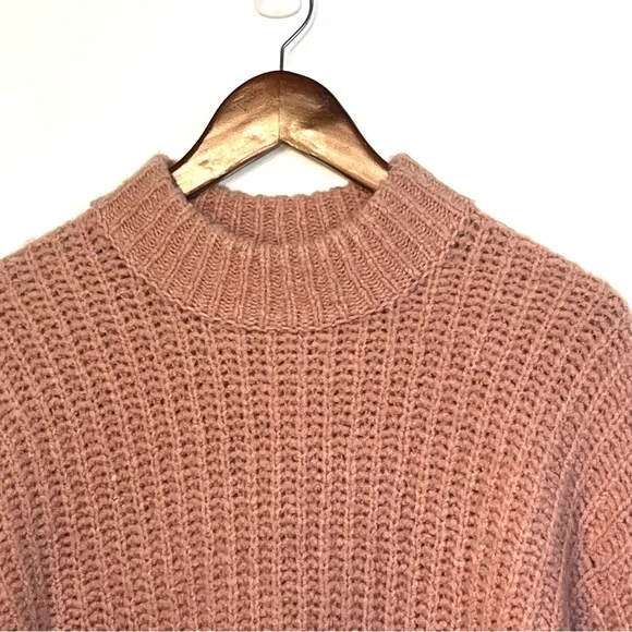 Naadam Ribbed Brushed Wool Cashmere Chunky Mock Neck Sweater pink XS